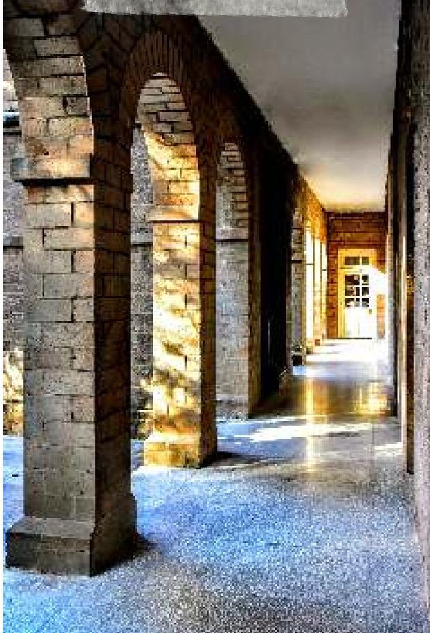 The sunlit arcade of the main building. — Lawrence College Ghora Gali
