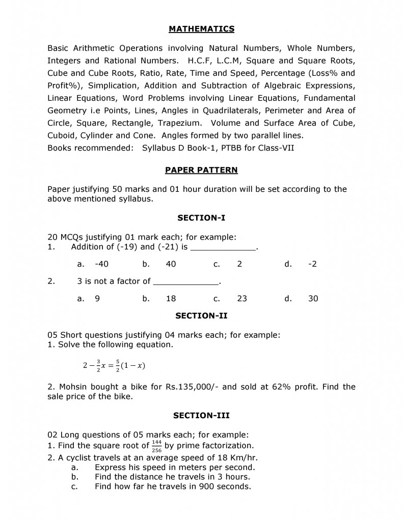 SYLLABUS AND PATTERN OF ADMISSION TEST OF CLASS VIII-page-002