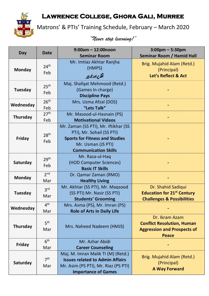 Admin Training Schedule 2020